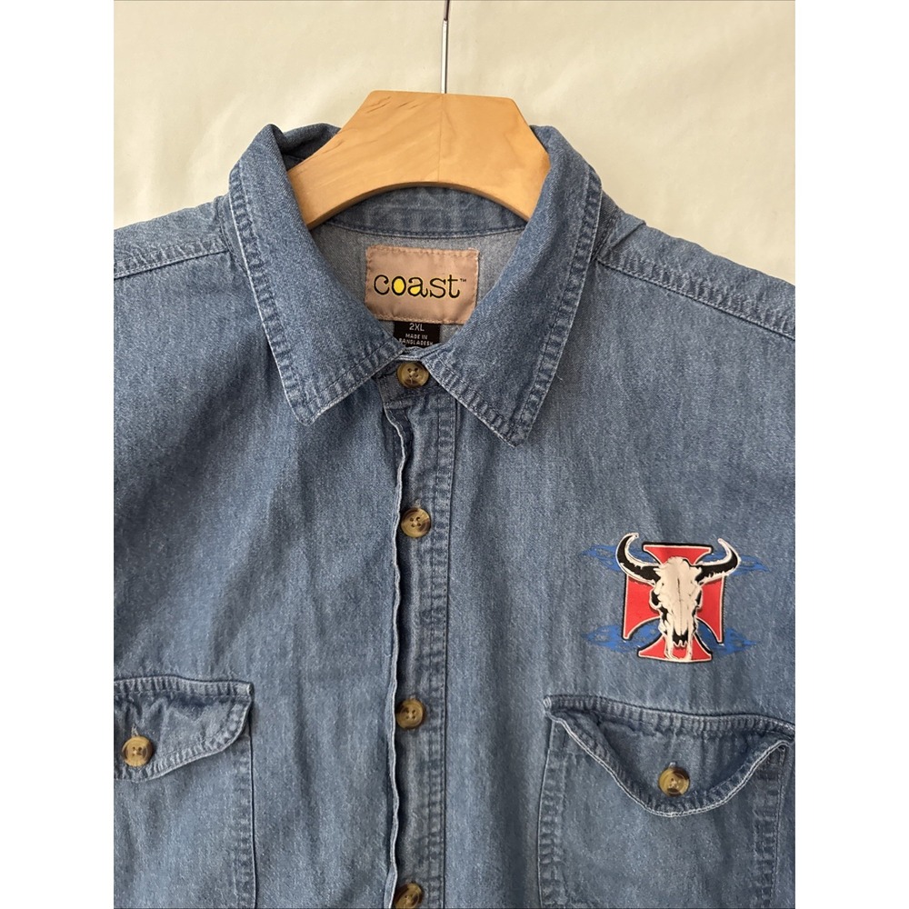 Sleeveless Vest Big Rig Truck Graphic Button Up Frayed Sleeves 2XL